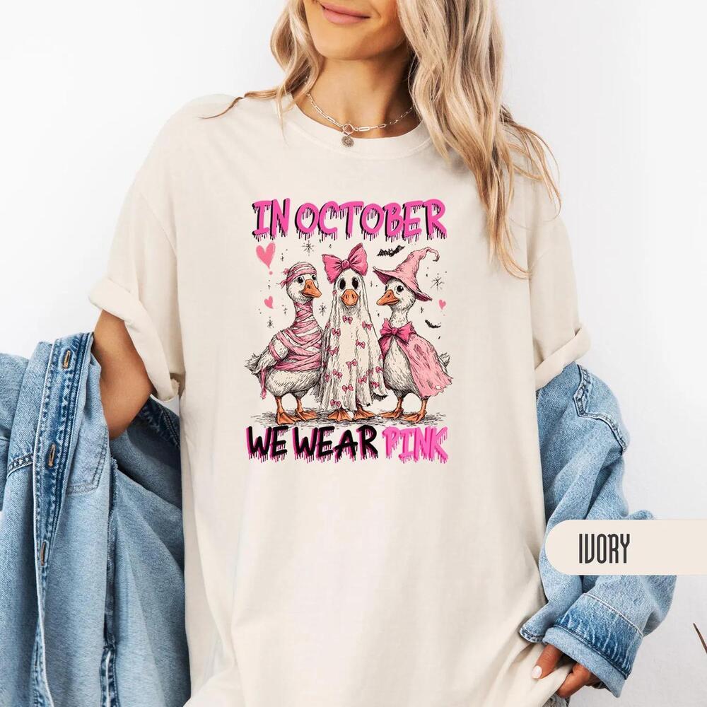 In October We Wear Goose Shirt, Cute Halloween  Awareness Tee